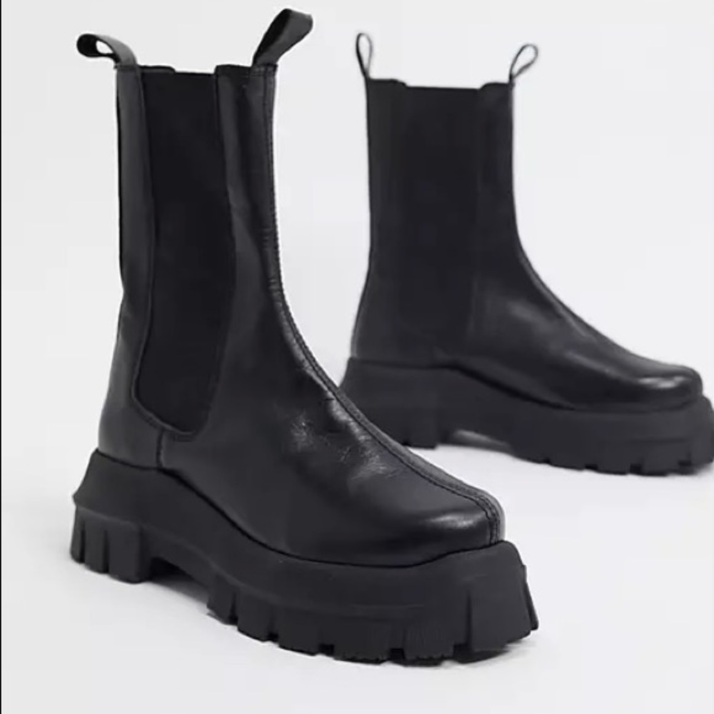 ASOS DESIGN Aqum premium leather chunky chelsea boots in black